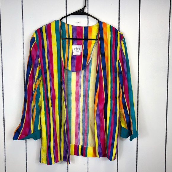 Jackets & Blazers - Vintage Rainbow Striped Open Front Jacket Sz 10